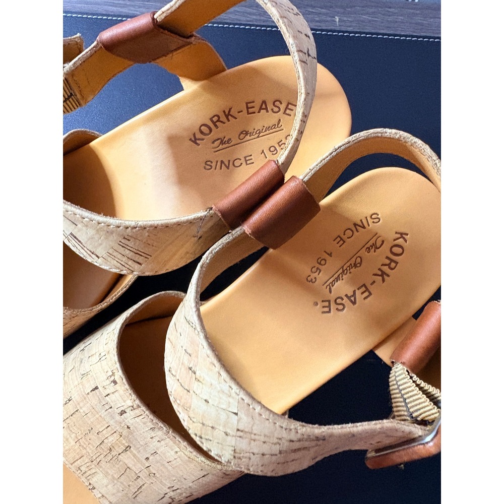Kork-Ease Women's Myrna Cork Wedge Platform Sandals Tan Leather Ankle Strap 9 - Picture 5 of 10